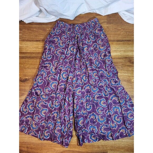 Vintage LL Bean‎ Purple Paisley Pull On Goucho Wide Leg Pants Size M - Picture 1 of 4